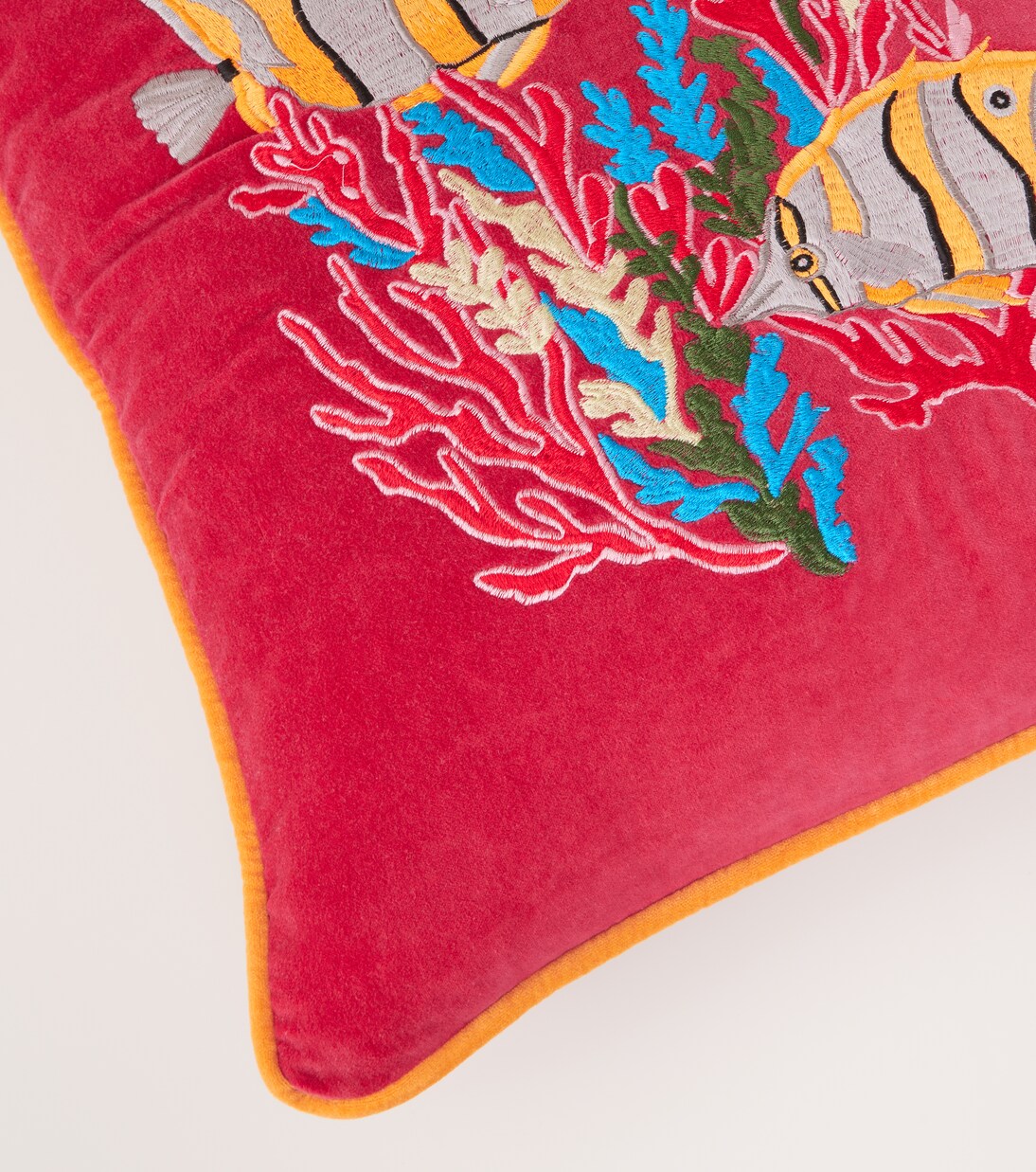 Tropical embroidered cotton velvet cushion | Les-Ottomans