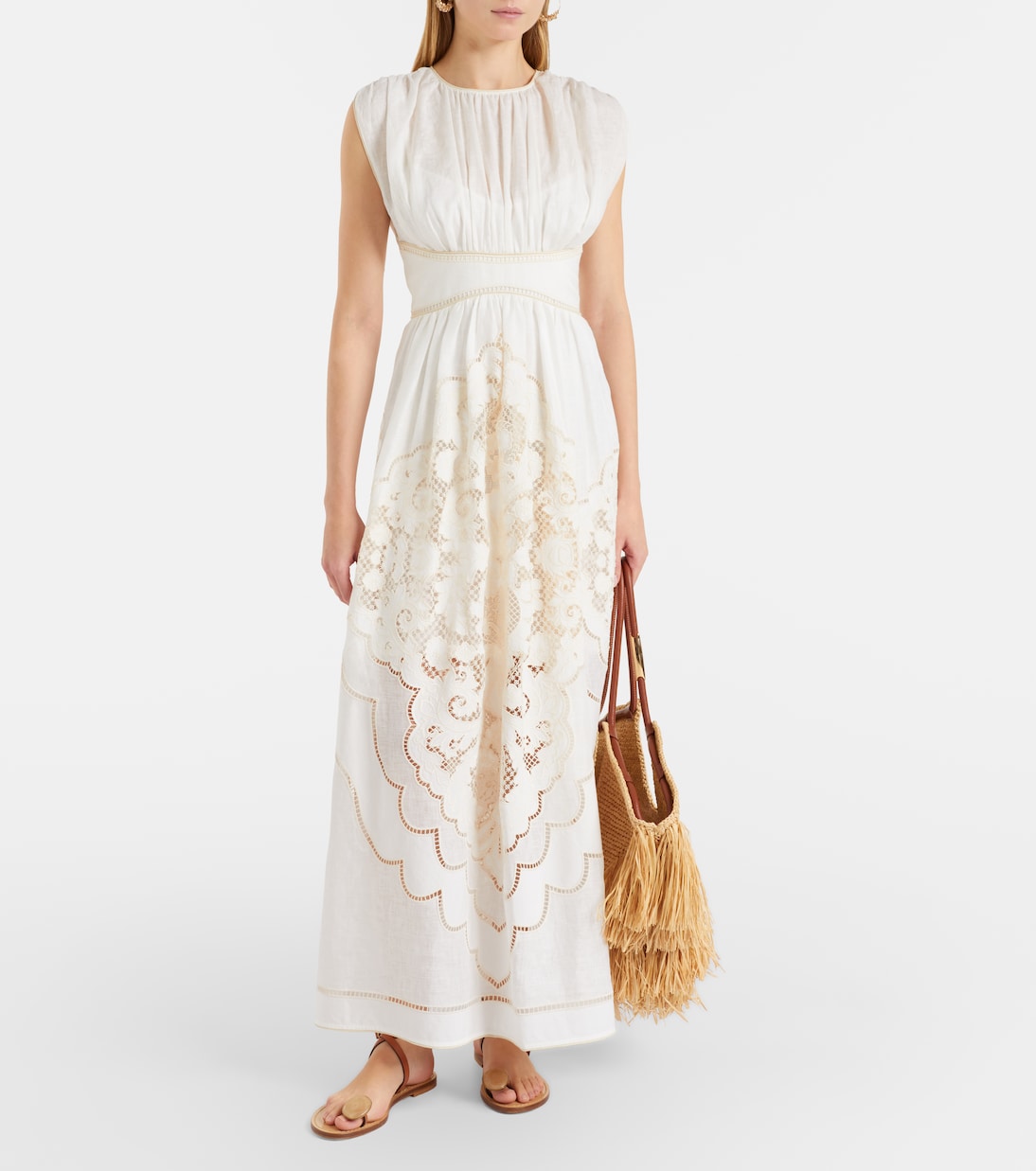 Robe longue Daylight brodée en lin | Zimmermann