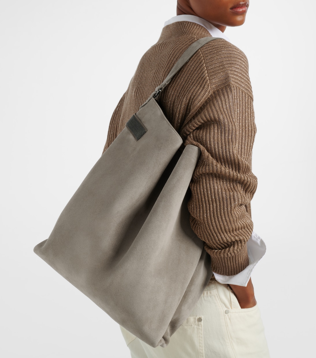 Tote Bag Essence Monili Large aus Veloursleder | Brunello Cucinelli