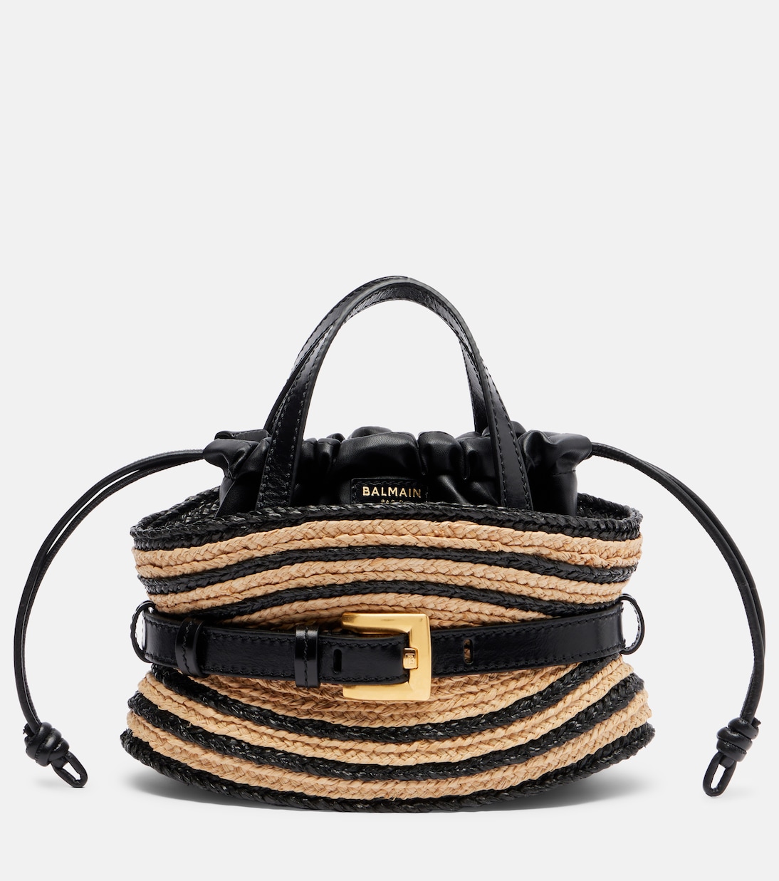 Raffia-effect striped top-handle bag | Balmain