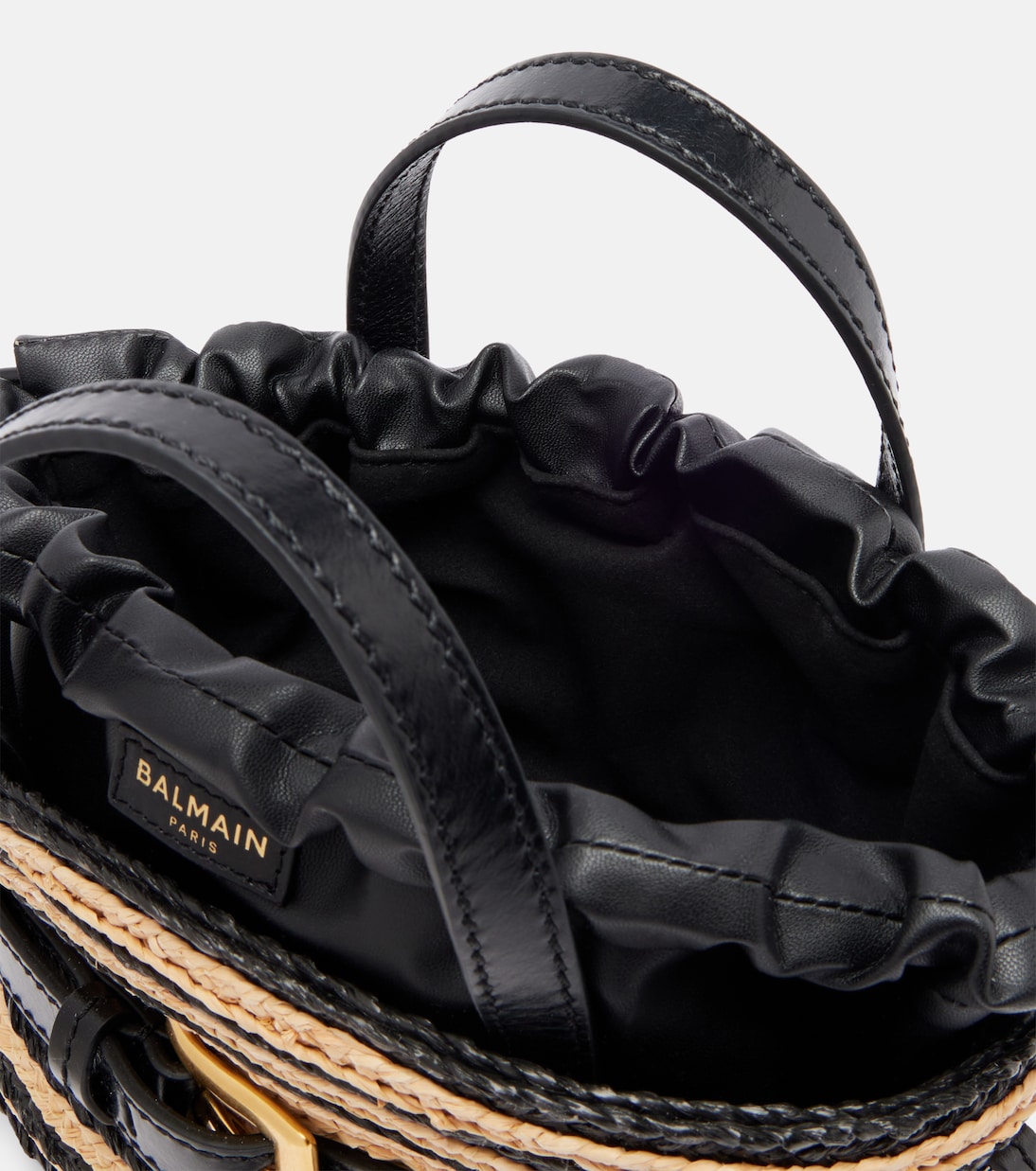 Raffia-effect striped top-handle bag | Balmain