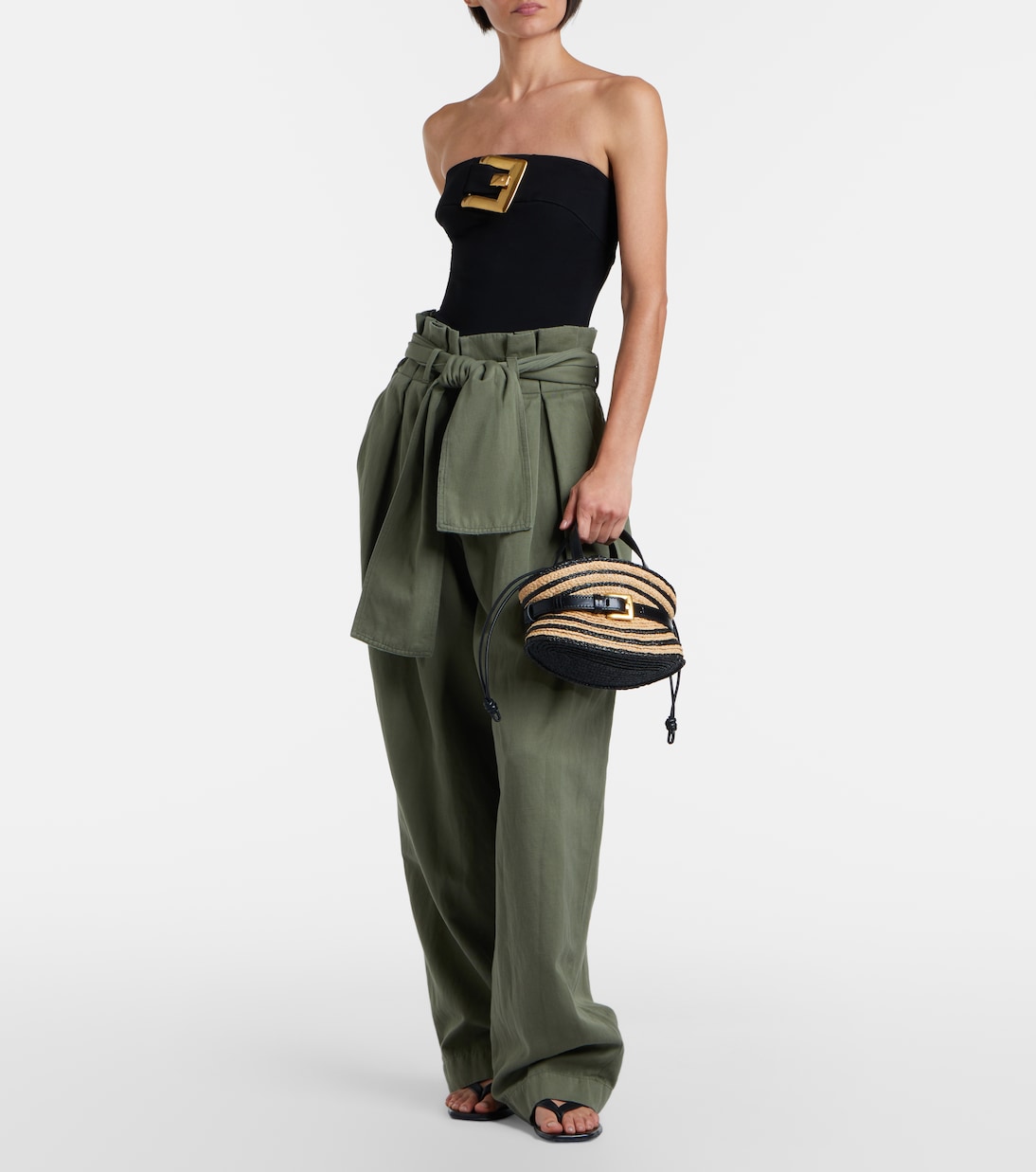 Raffia-effect striped top-handle bag | Balmain