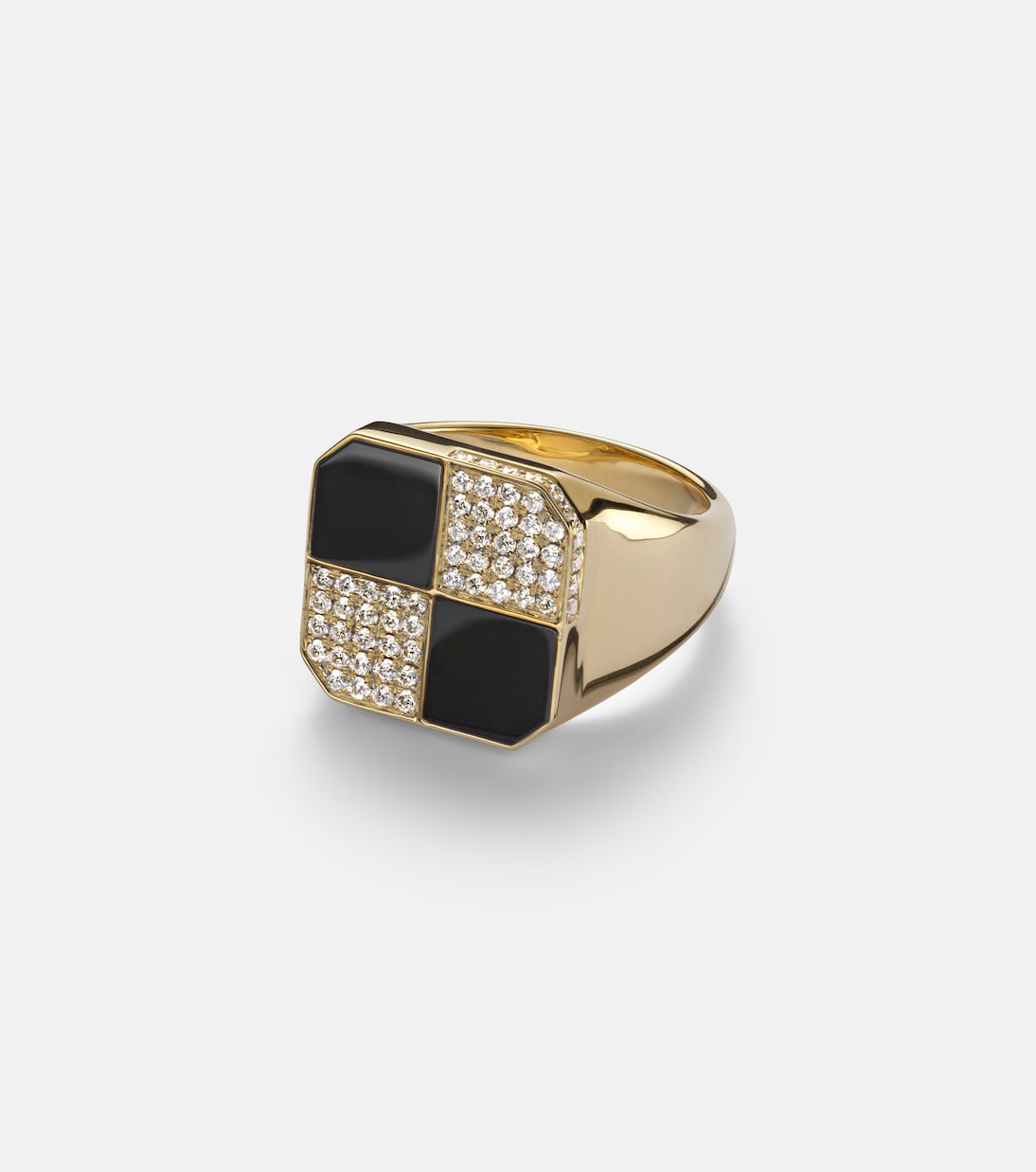 Damier 9kt gold ring with diamonds and onyx | Yvonne Léon