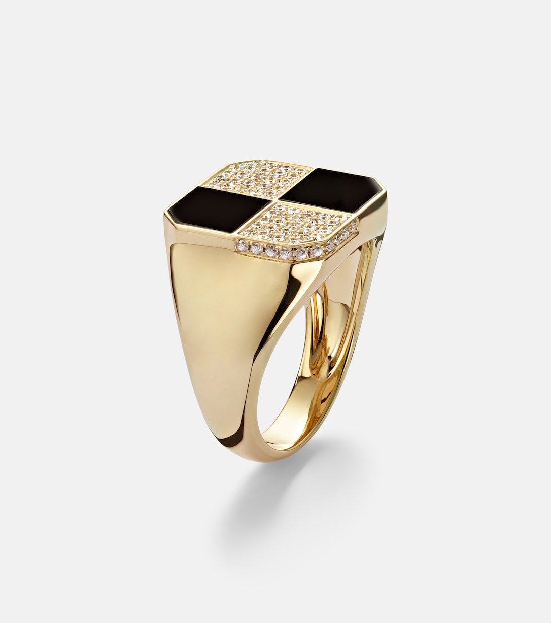 Damier 9kt gold ring with diamonds and onyx | Yvonne Léon