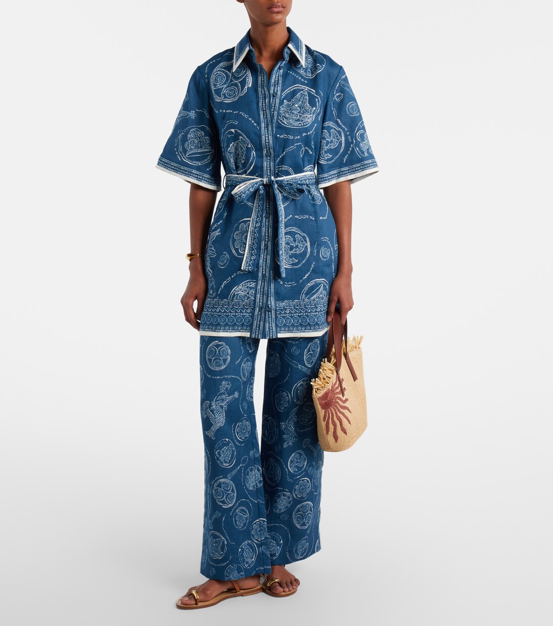 Lucky printed linen wide-leg pants | Alémais