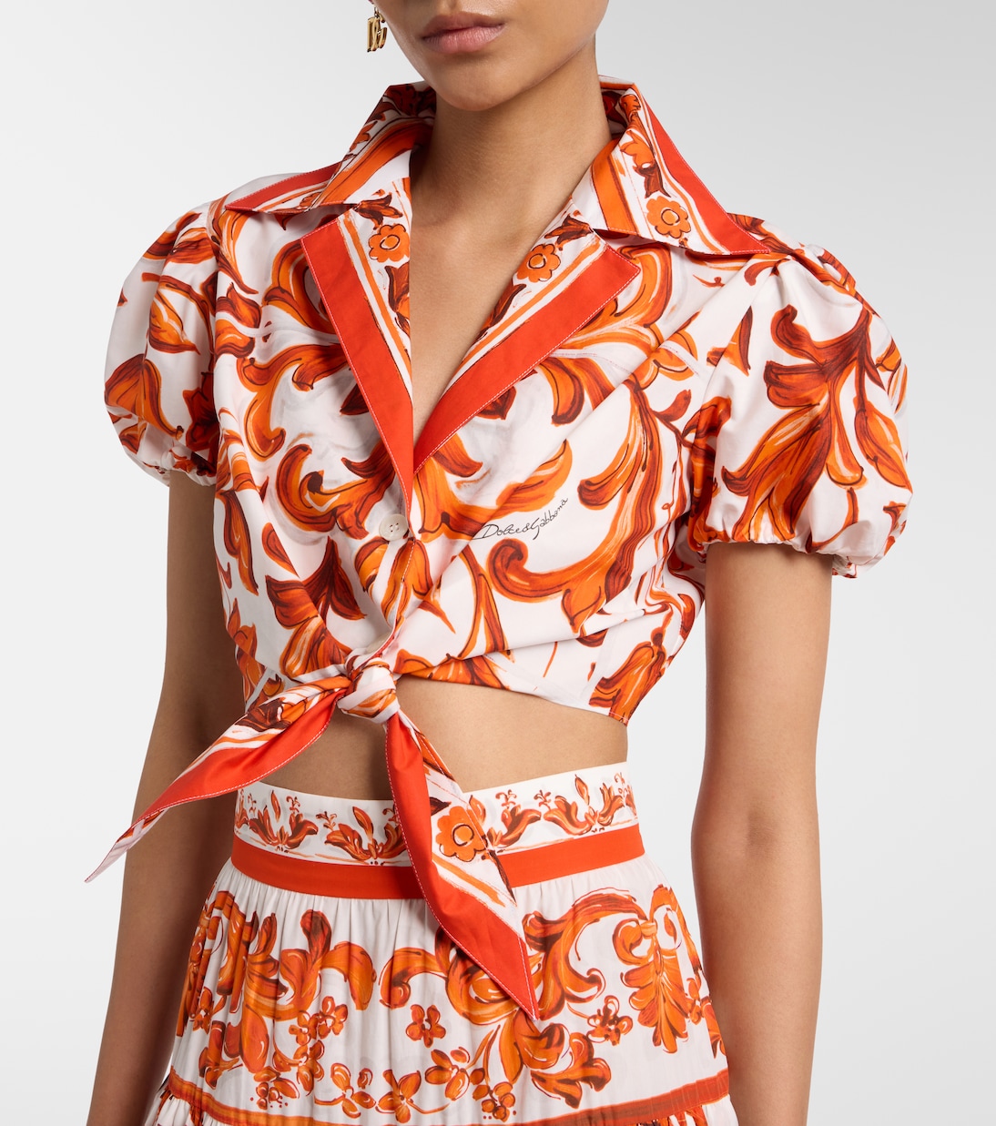 Majolica cropped cotton poplin blouse | Dolce&Gabbana