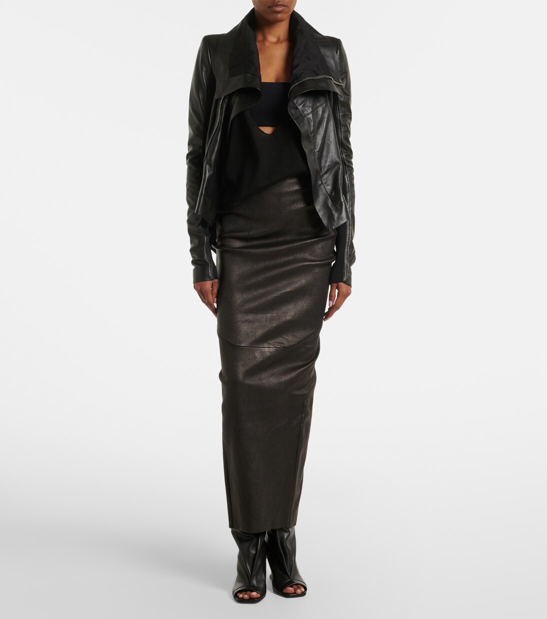 Dirt Pillar leather and cotton midi skirt | Rick Owens