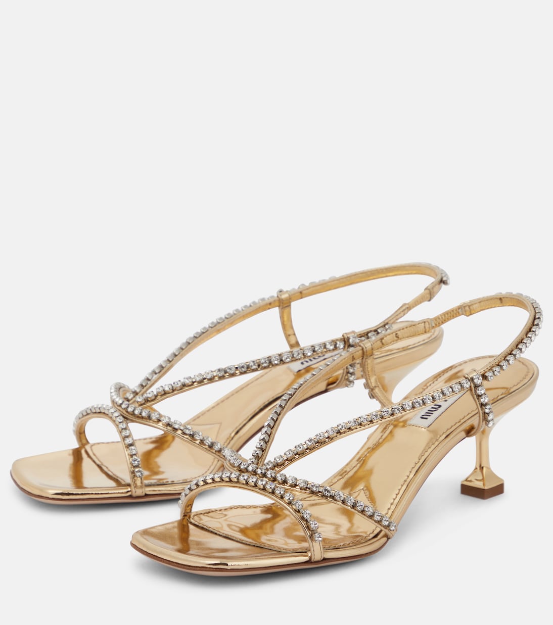Sandales en cuir métallisé à ornements | Miu Miu