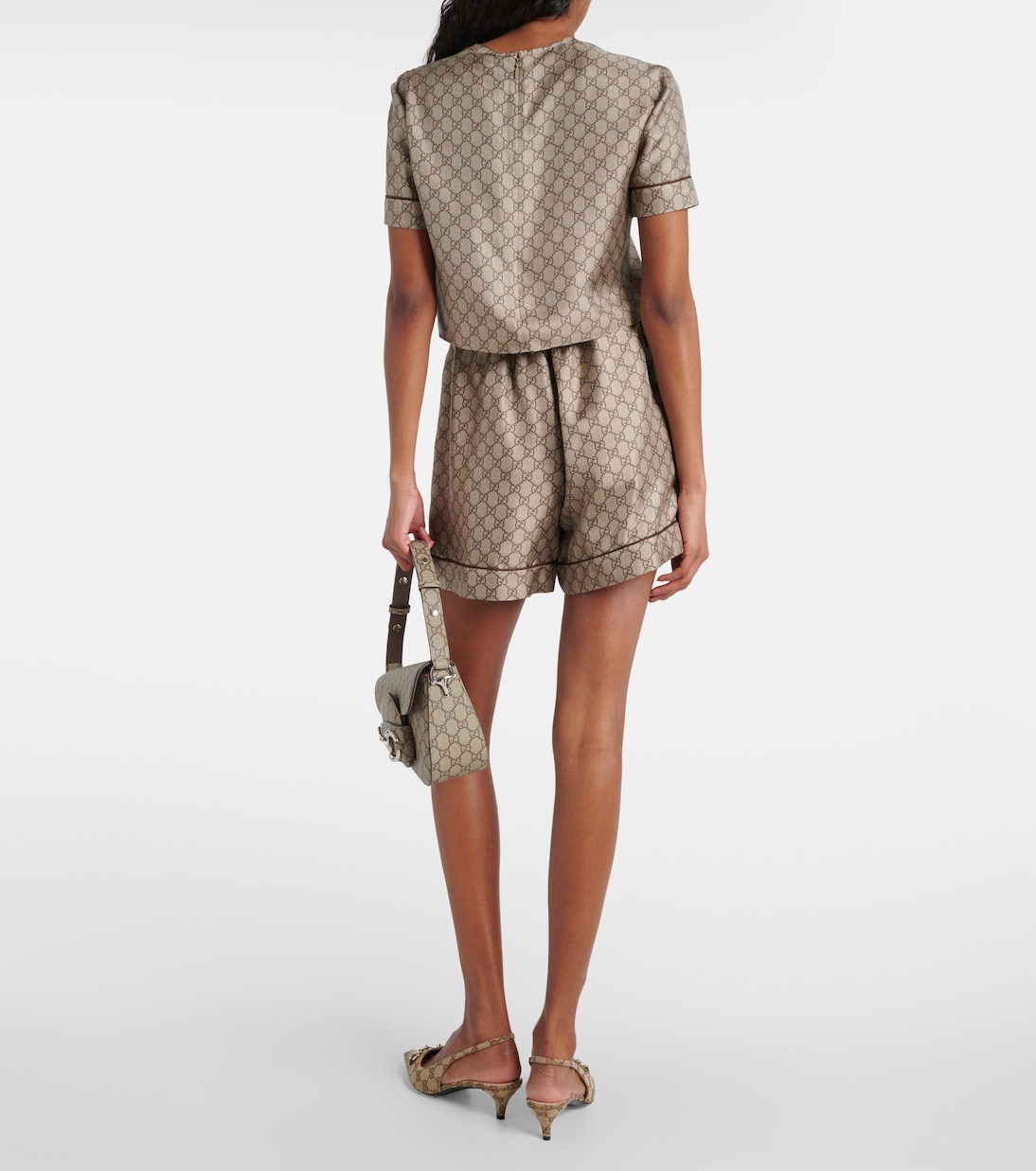 Top cropped in twill di seta GG | Gucci