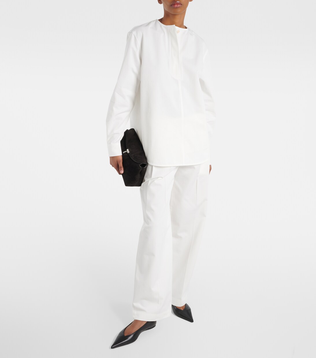 Pantalones anchos de sarga de algodón de tiro alto | Toteme