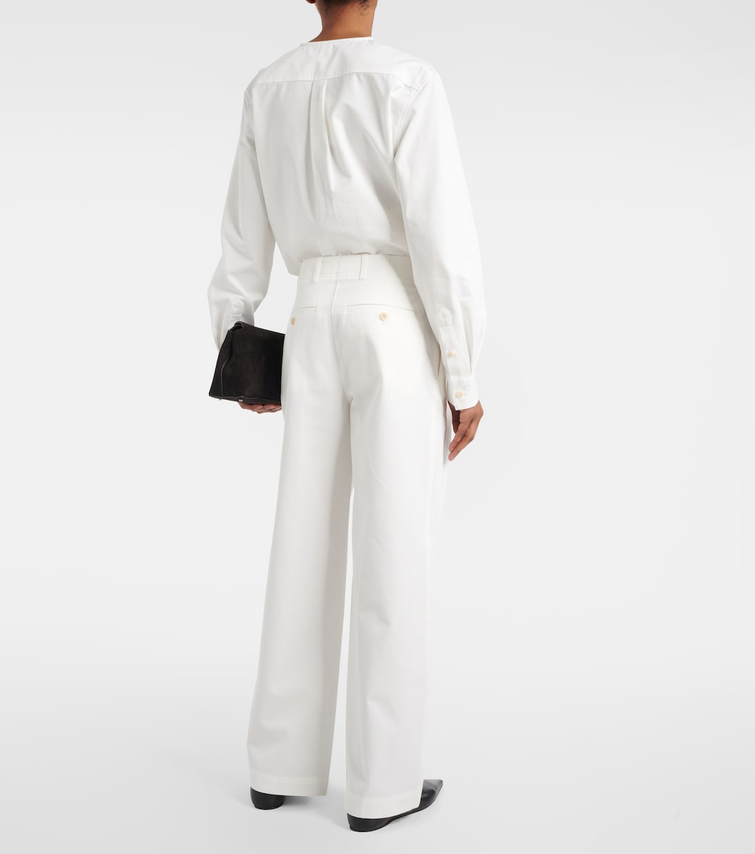 Pantalones anchos de sarga de algodón de tiro alto | Toteme