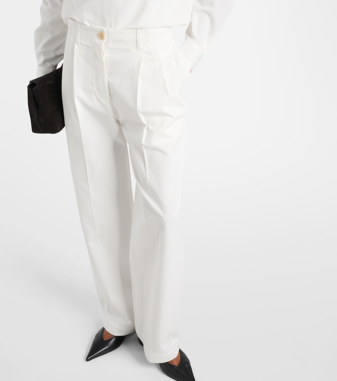 Pantalones anchos de sarga de algodón de tiro alto | Toteme