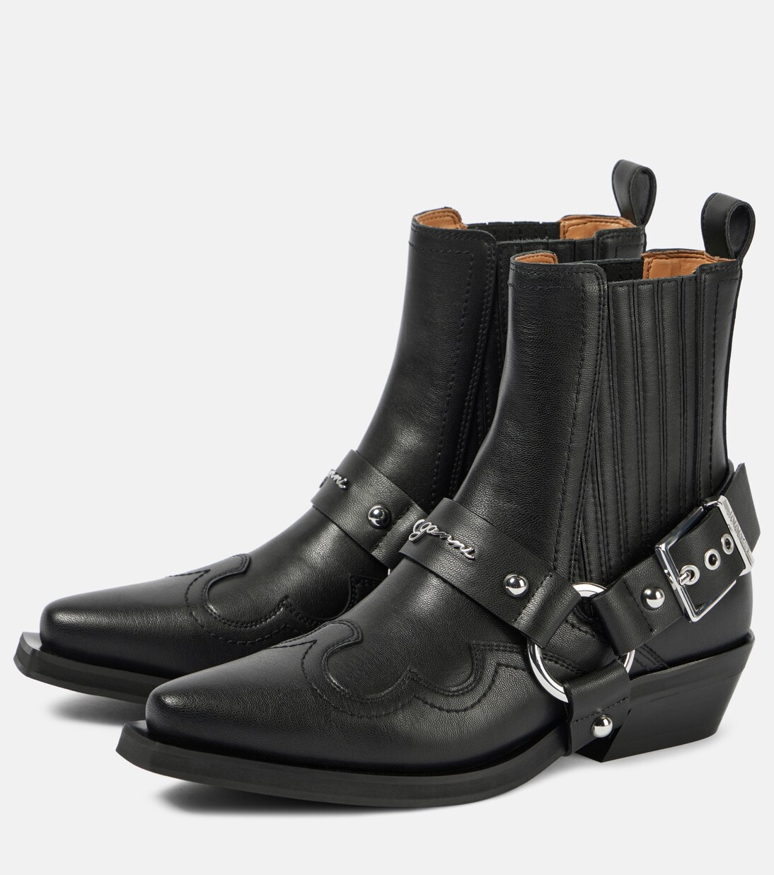 Bestickte Westernstiefel aus Lederimitat | Ganni