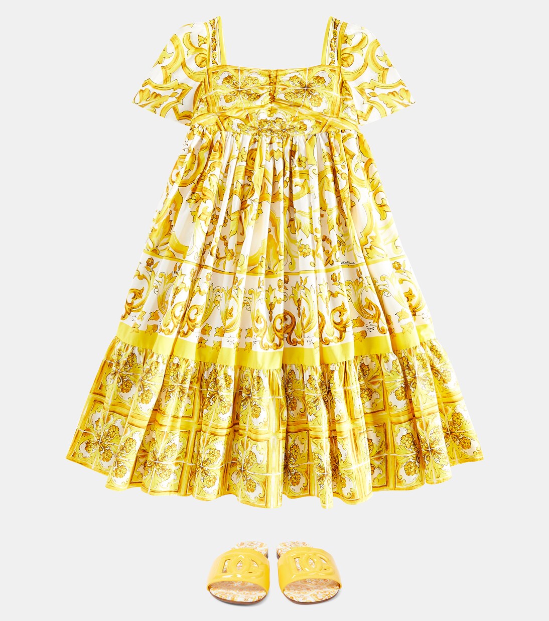 فستان من القطن البوبلين بطبعات | Dolce&Gabbana Kids