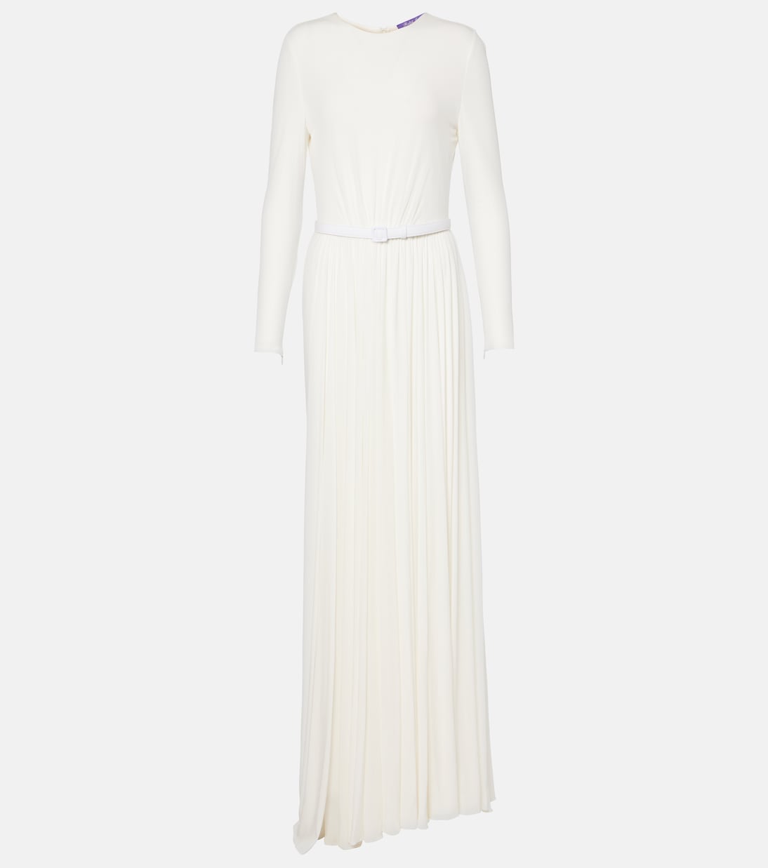 Shirred leather-trimmed maxi dress | Ralph Lauren Collection