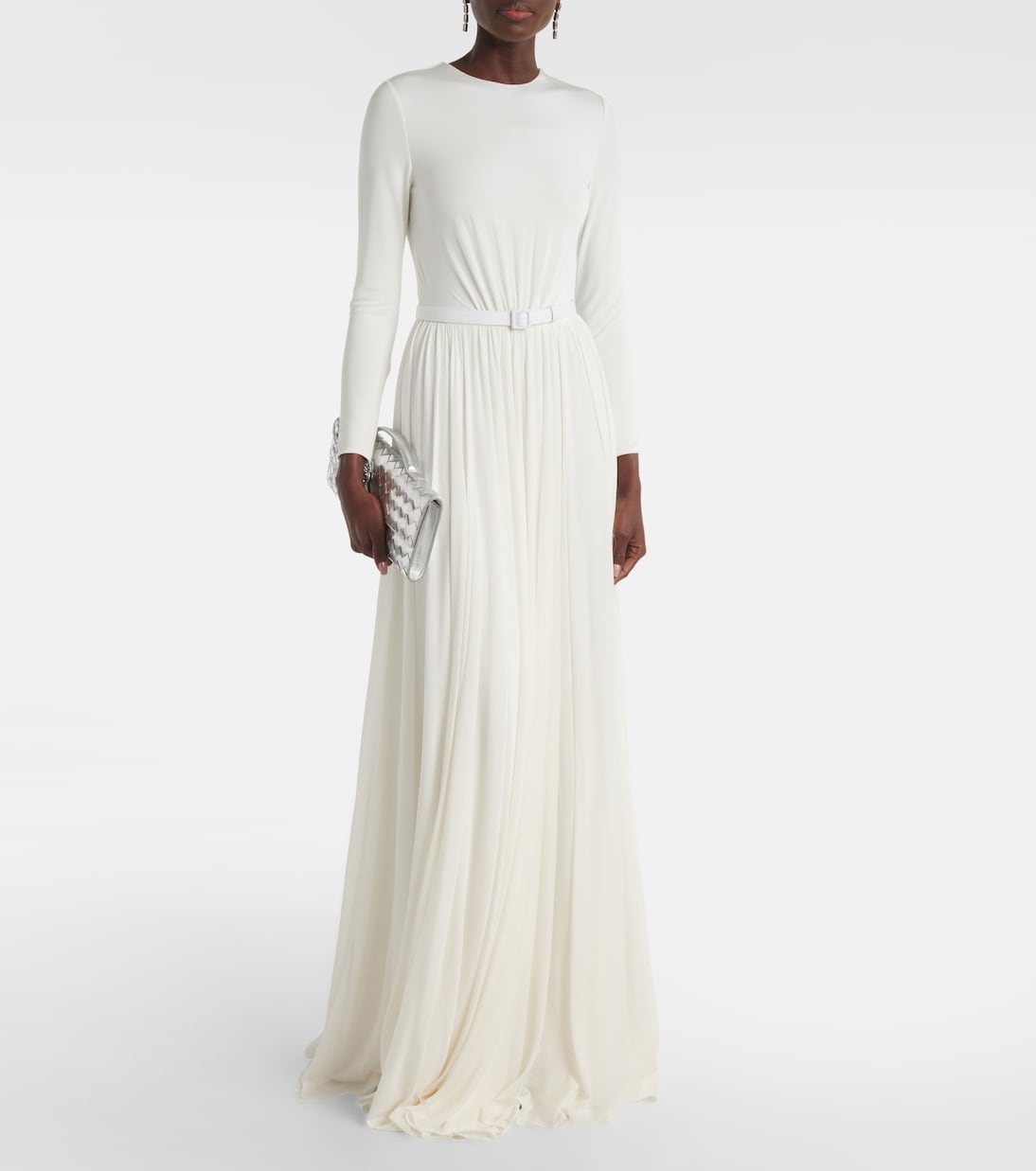 Shirred leather-trimmed maxi dress | Ralph Lauren Collection