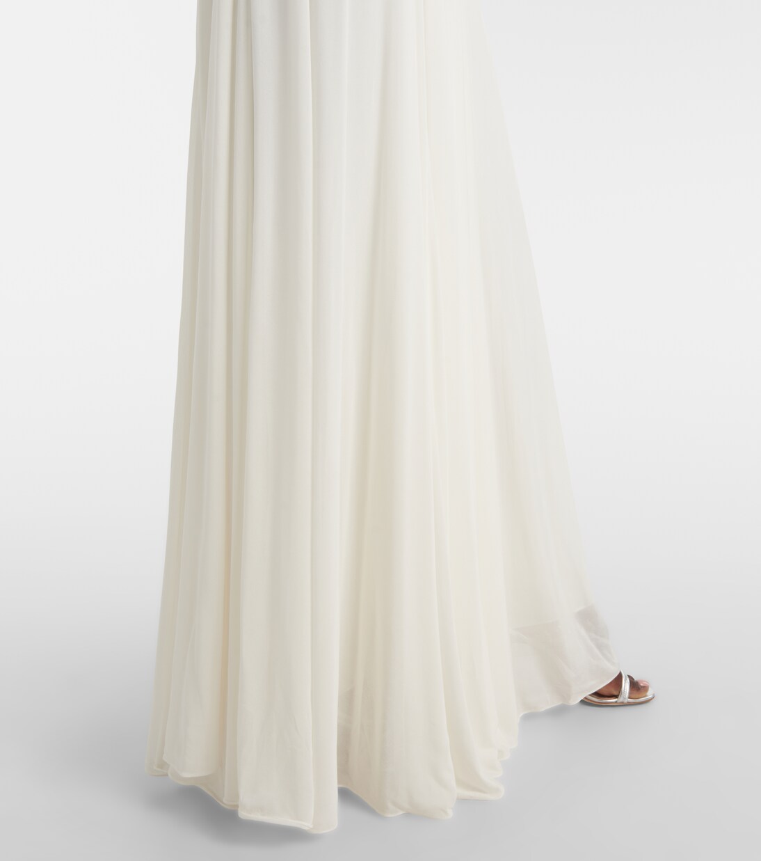 Shirred leather-trimmed maxi dress | Ralph Lauren Collection