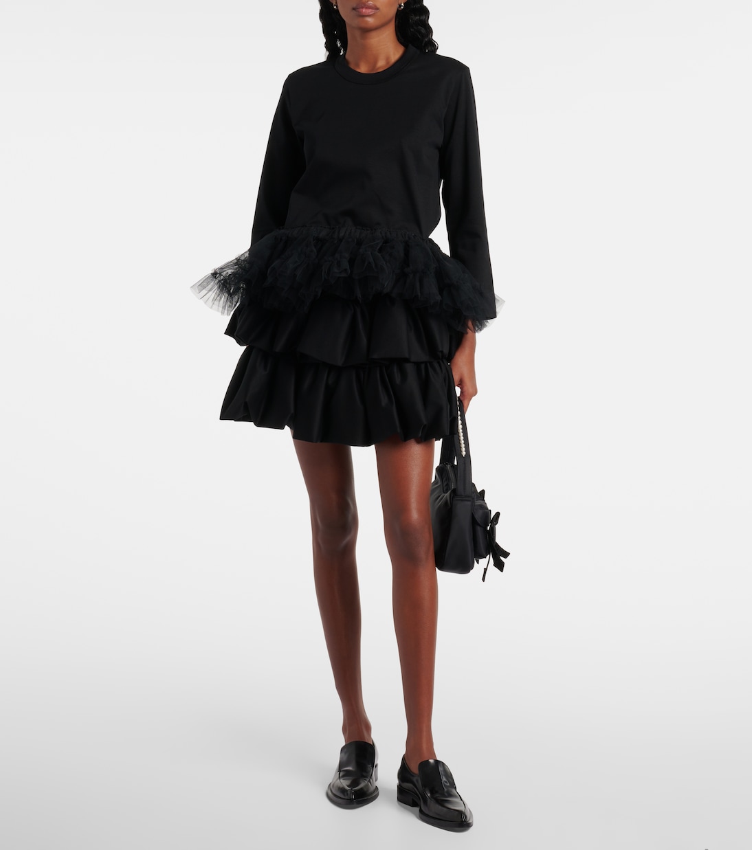 Top aus Baumwoll-Jersey mit Tüll | Noir Kei Ninomiya