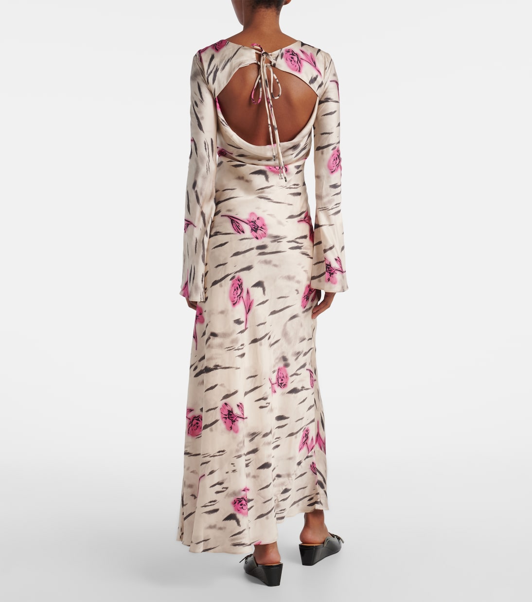 Floral open-back satin maxi dress | Ganni