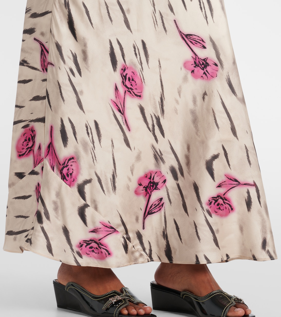 Floral open-back satin maxi dress | Ganni