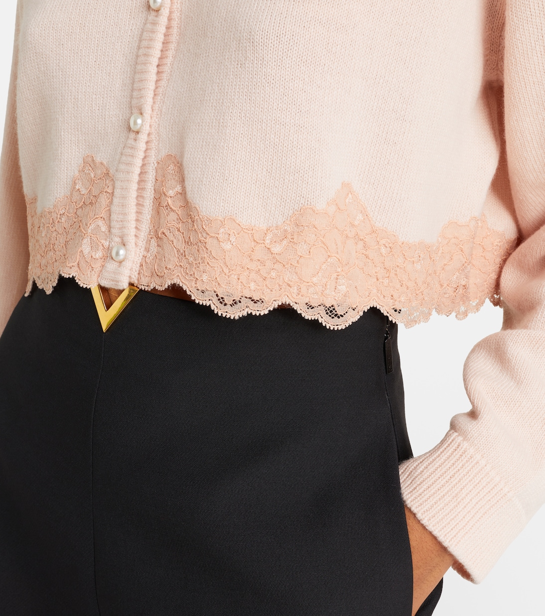 Cardigan raccourci en laine vierge et dentelle | Valentino