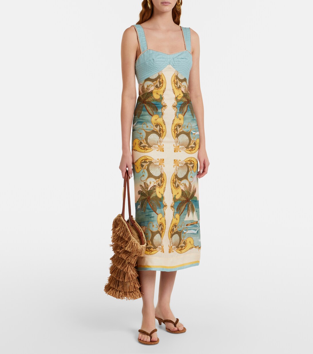 Royal Sea printed linen midi dress | Farm Rio