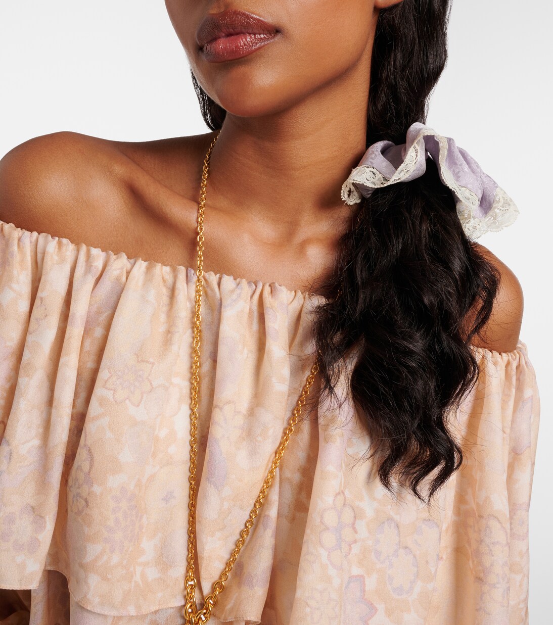 Lace-trimmed floral silk jacquard scrunchie | Chloé