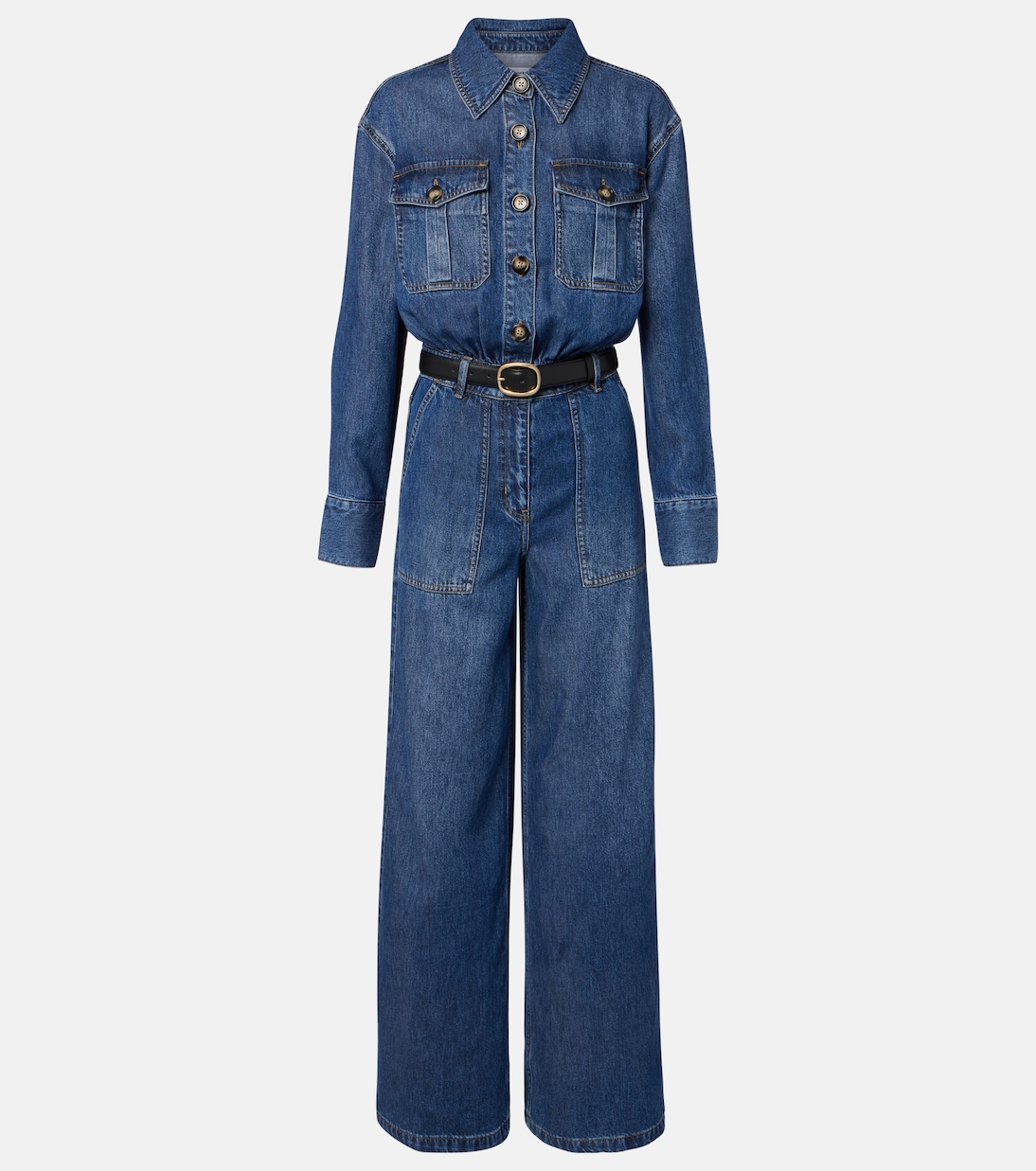 Belted denim jumpsuit | Self-Portrait