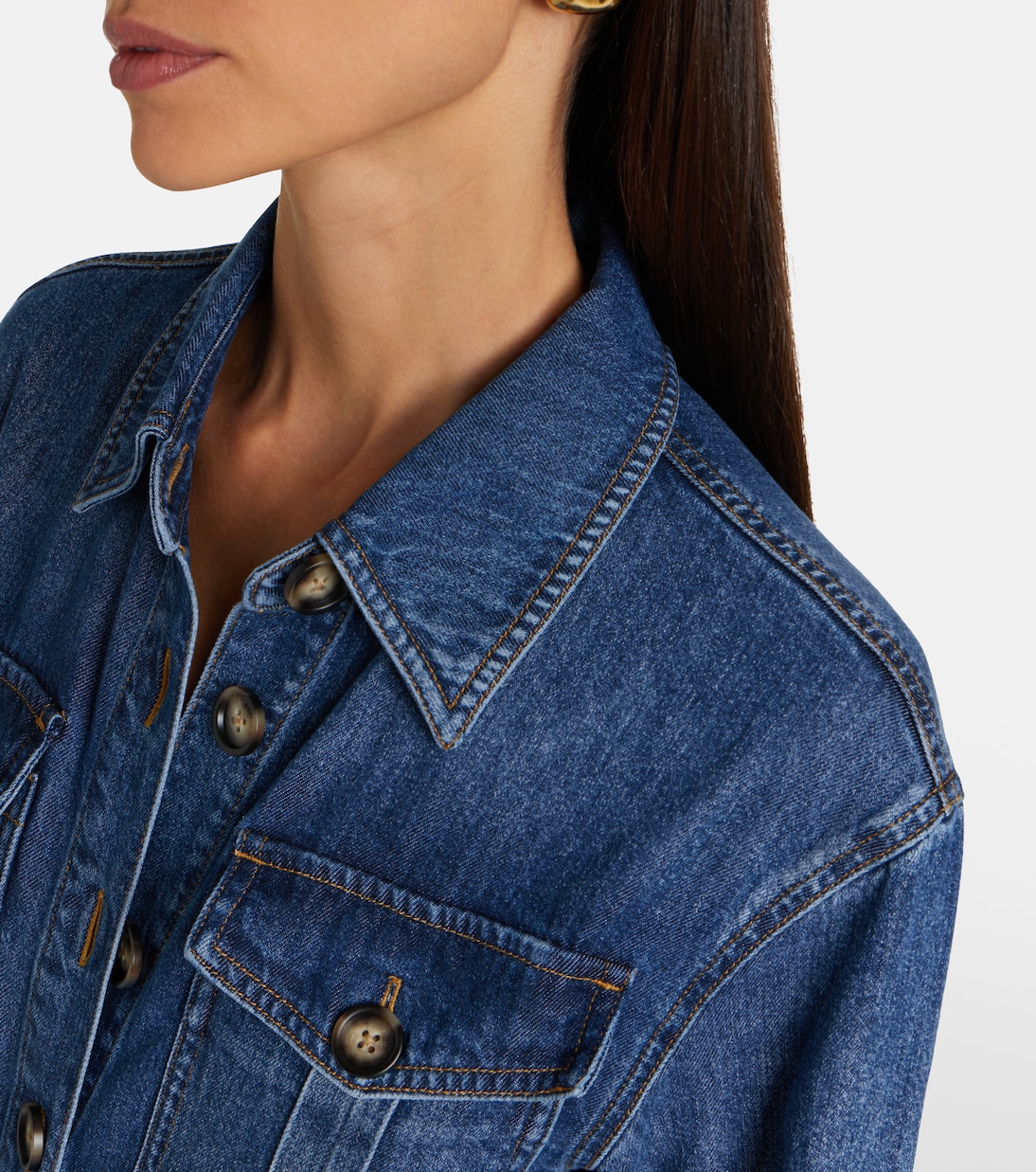 Belted denim jumpsuit | Self-Portrait