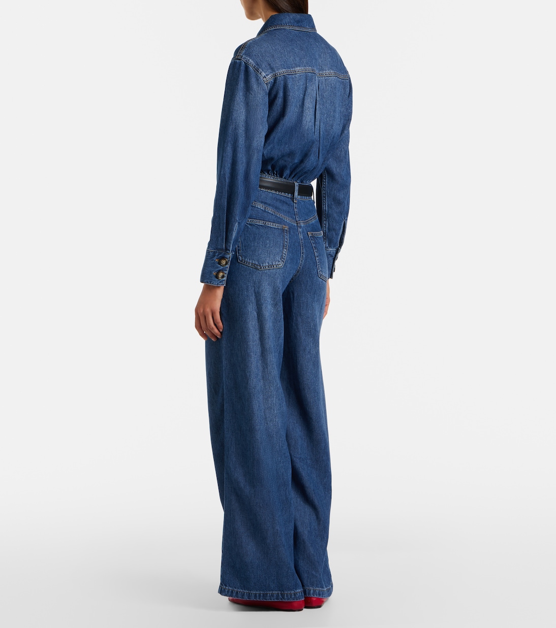 Belted denim jumpsuit | Self-Portrait