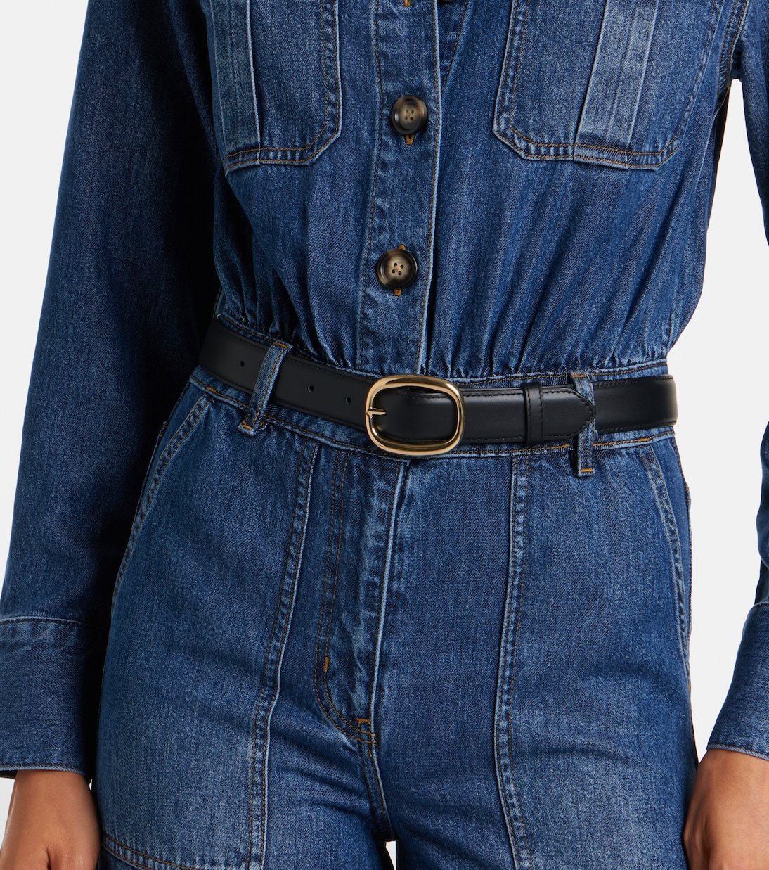 Belted denim jumpsuit | Self-Portrait