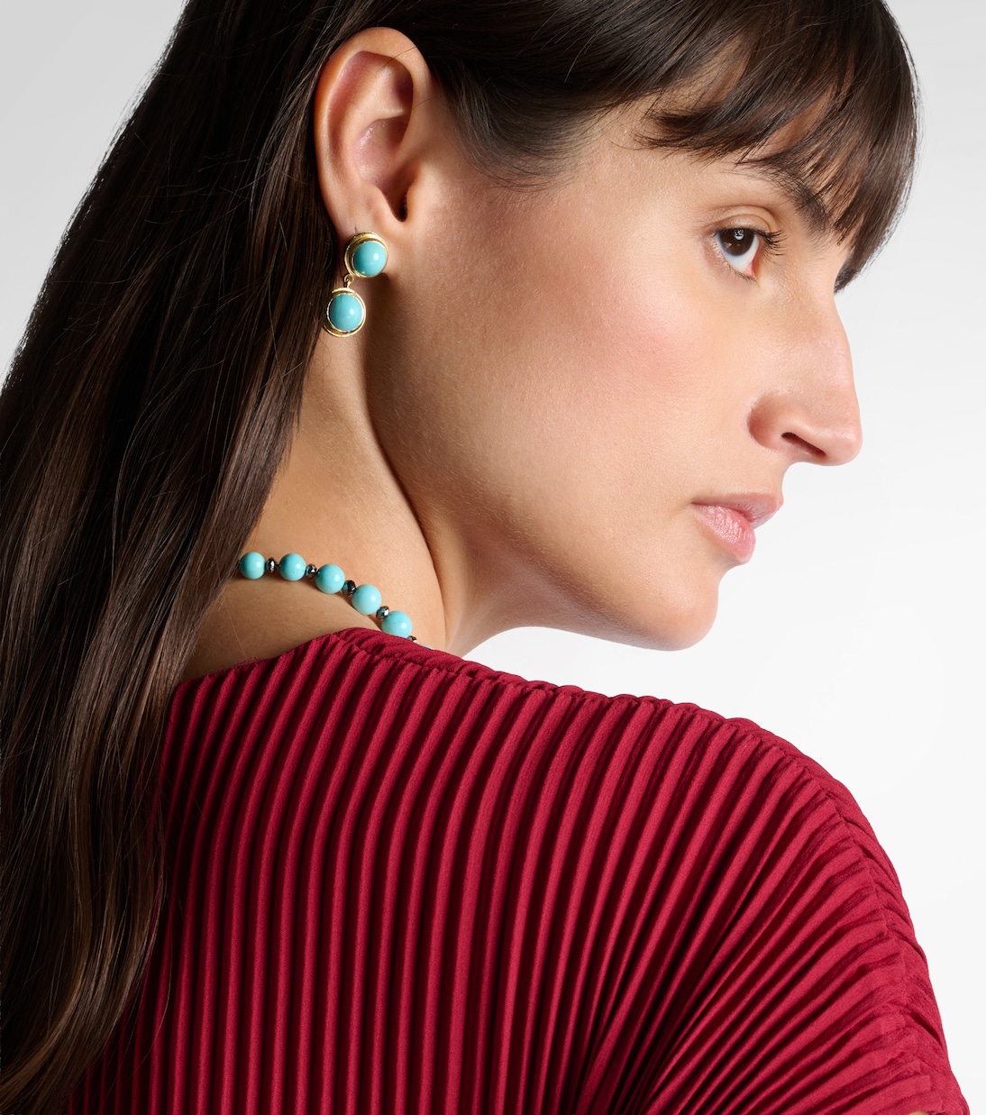 18kt gold drop earrings with turquoise and tsavorites | Ileana Makri