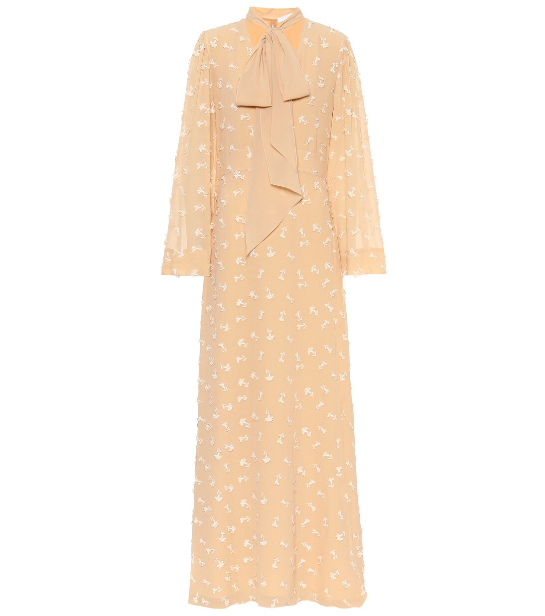 Robe longue en crêpe de soie à col lavallière | Chloé