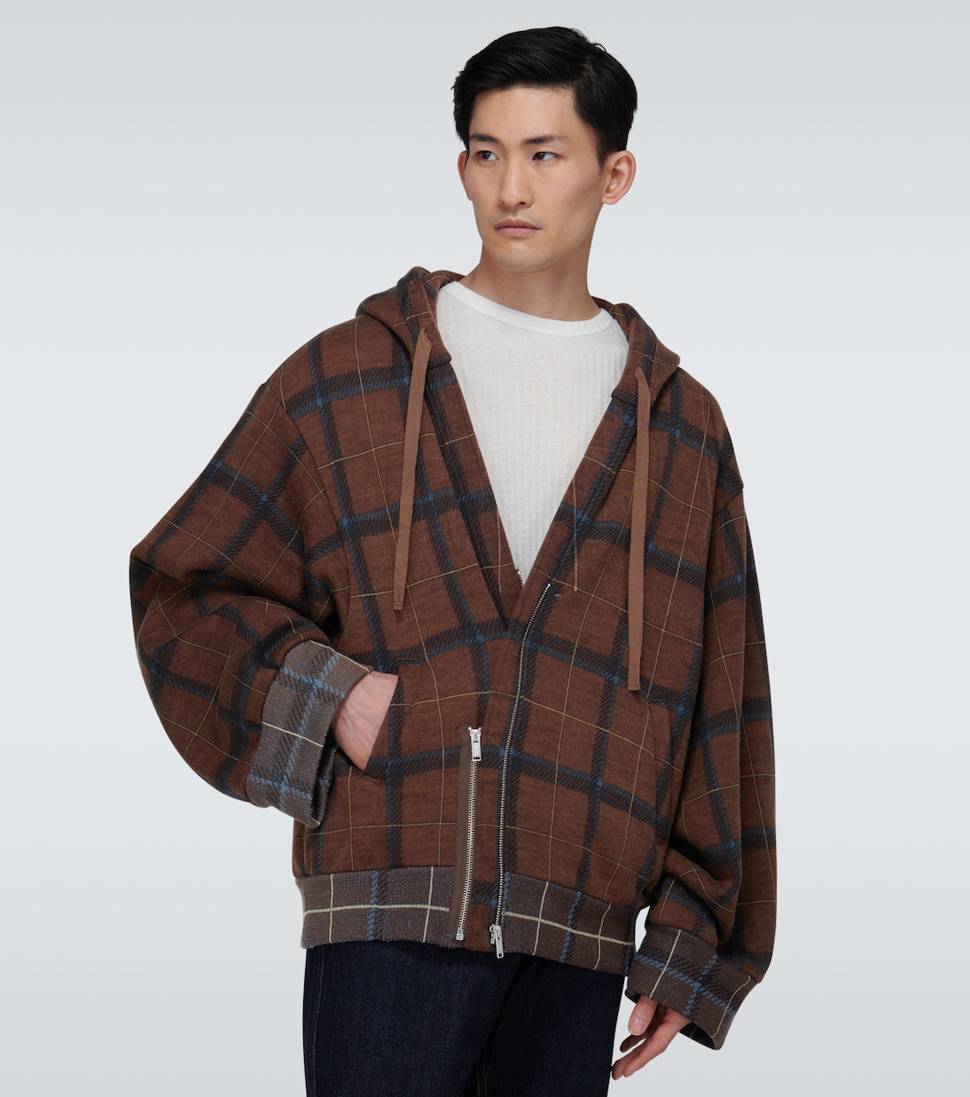 Zipped checked hooded sweatshirt | Undercover