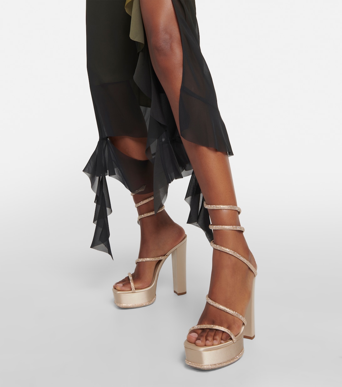 Verzierte Plateausandalen aus Satin | Rene Caovilla