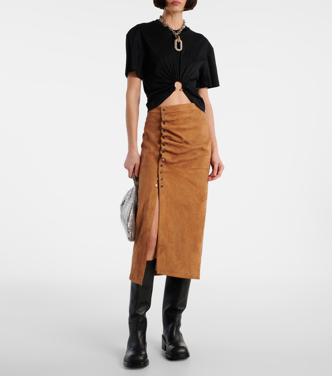 Midirock aus Veloursleder | Rabanne