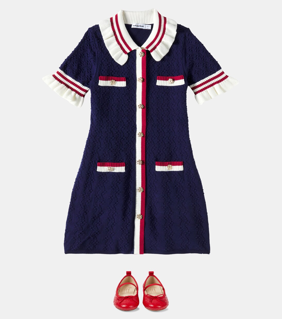 Vestido de pointelle con volantes | Self-Portrait Kids