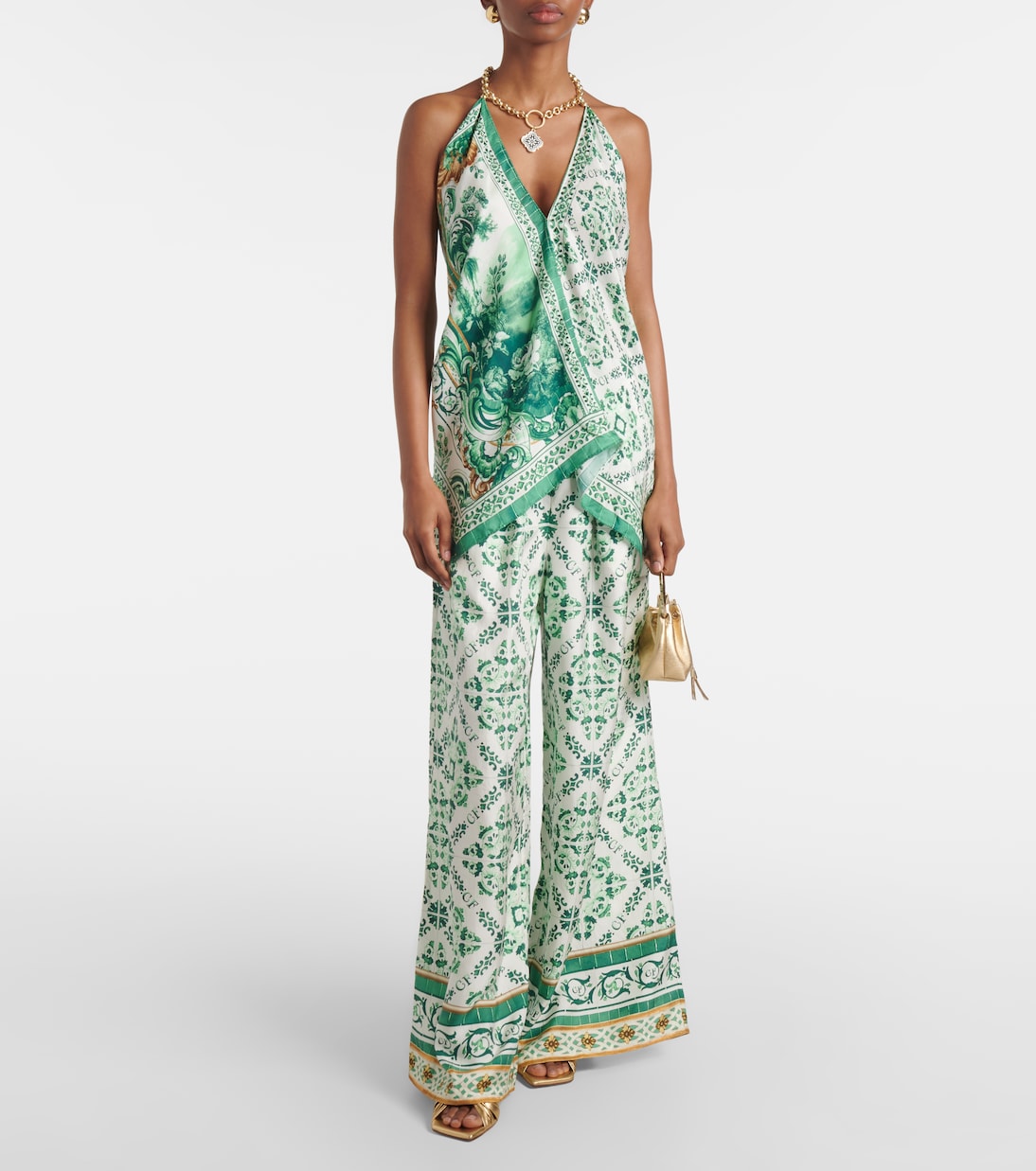 Pantalon ample imprimé en soie | Camilla