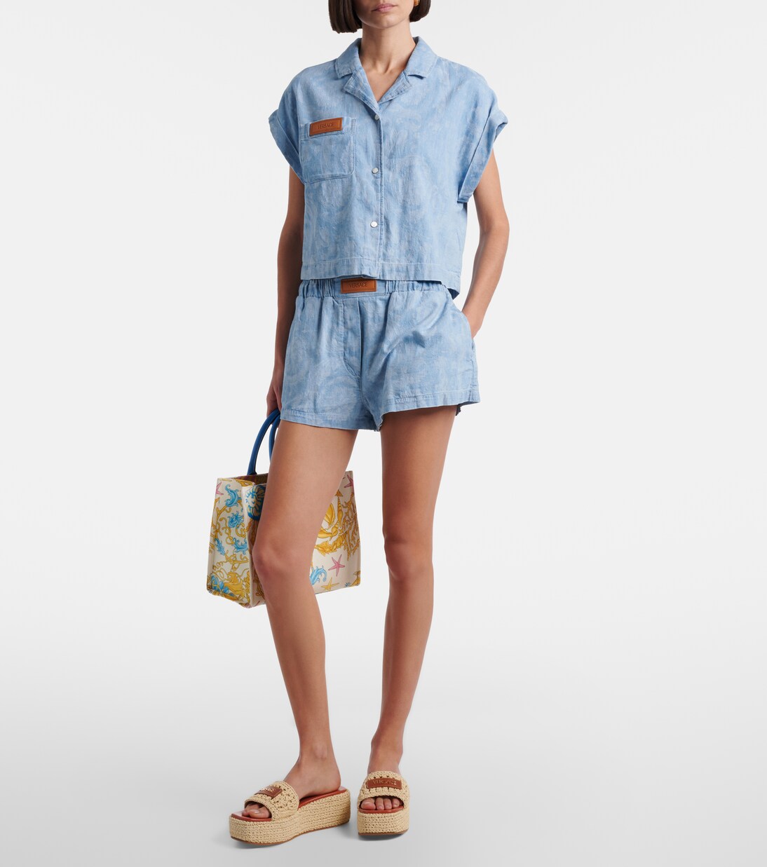 Mules à plateforme en raphia à logo | Versace