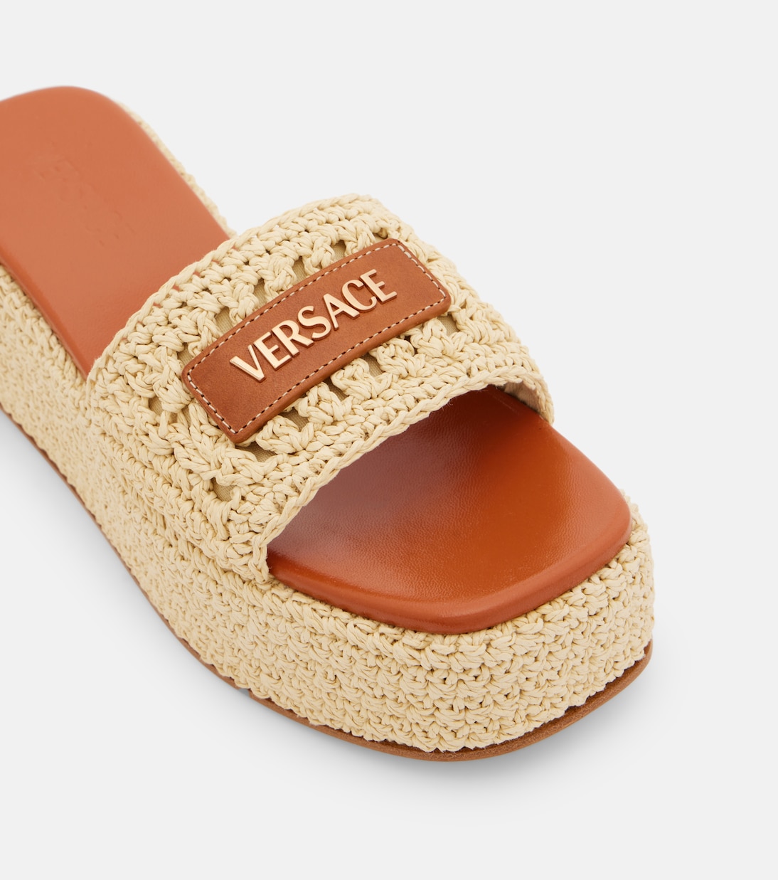 Mules à plateforme en raphia à logo | Versace