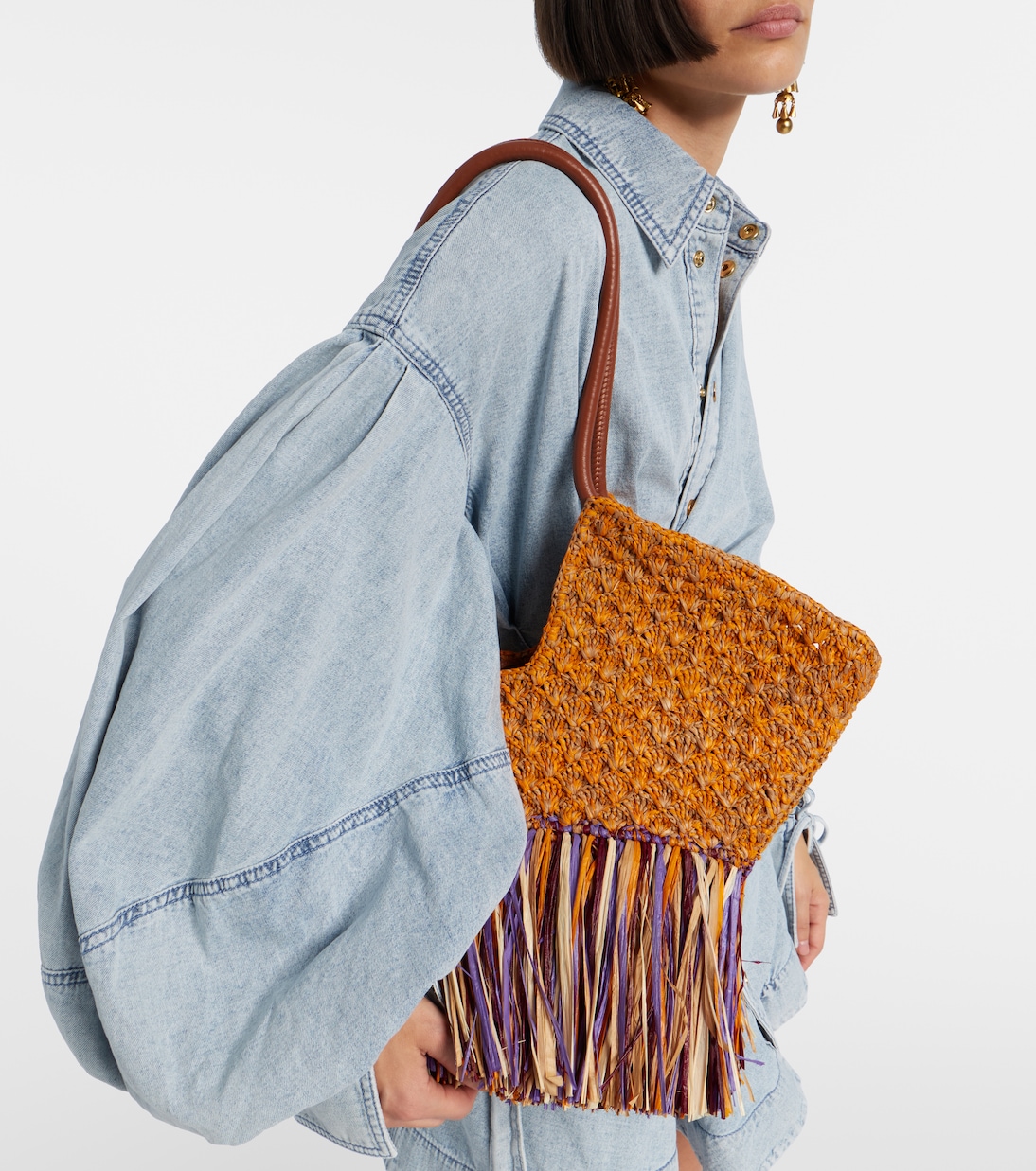 Goldentime Medium fringed raffia tote bag | Zimmermann
