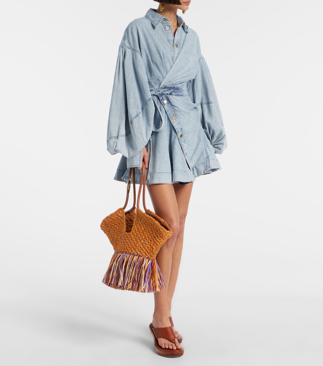 Goldentime Medium fringed raffia tote bag | Zimmermann