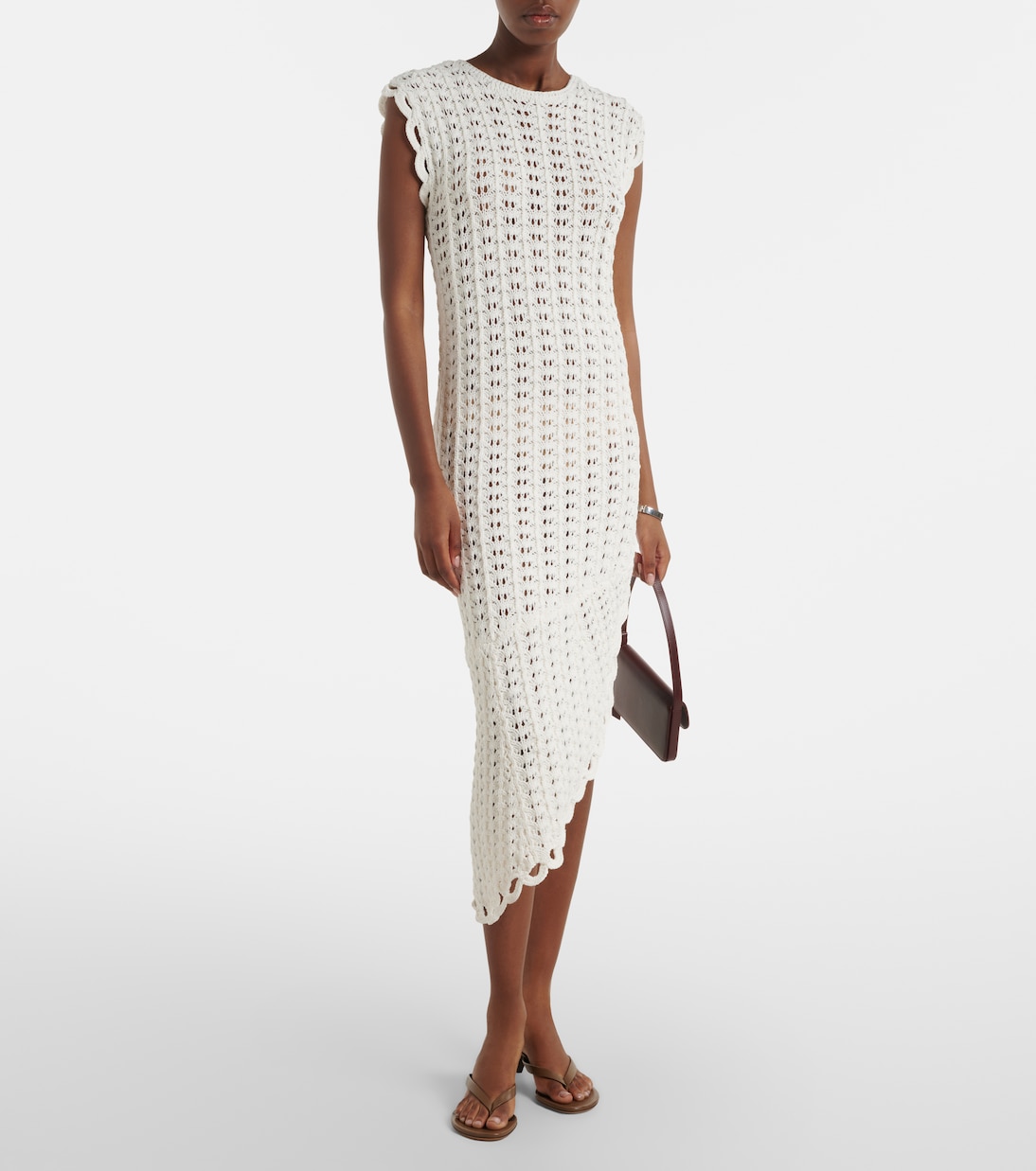 Malena asymmetric scalloped crochet midi dress | Loulou de Saison