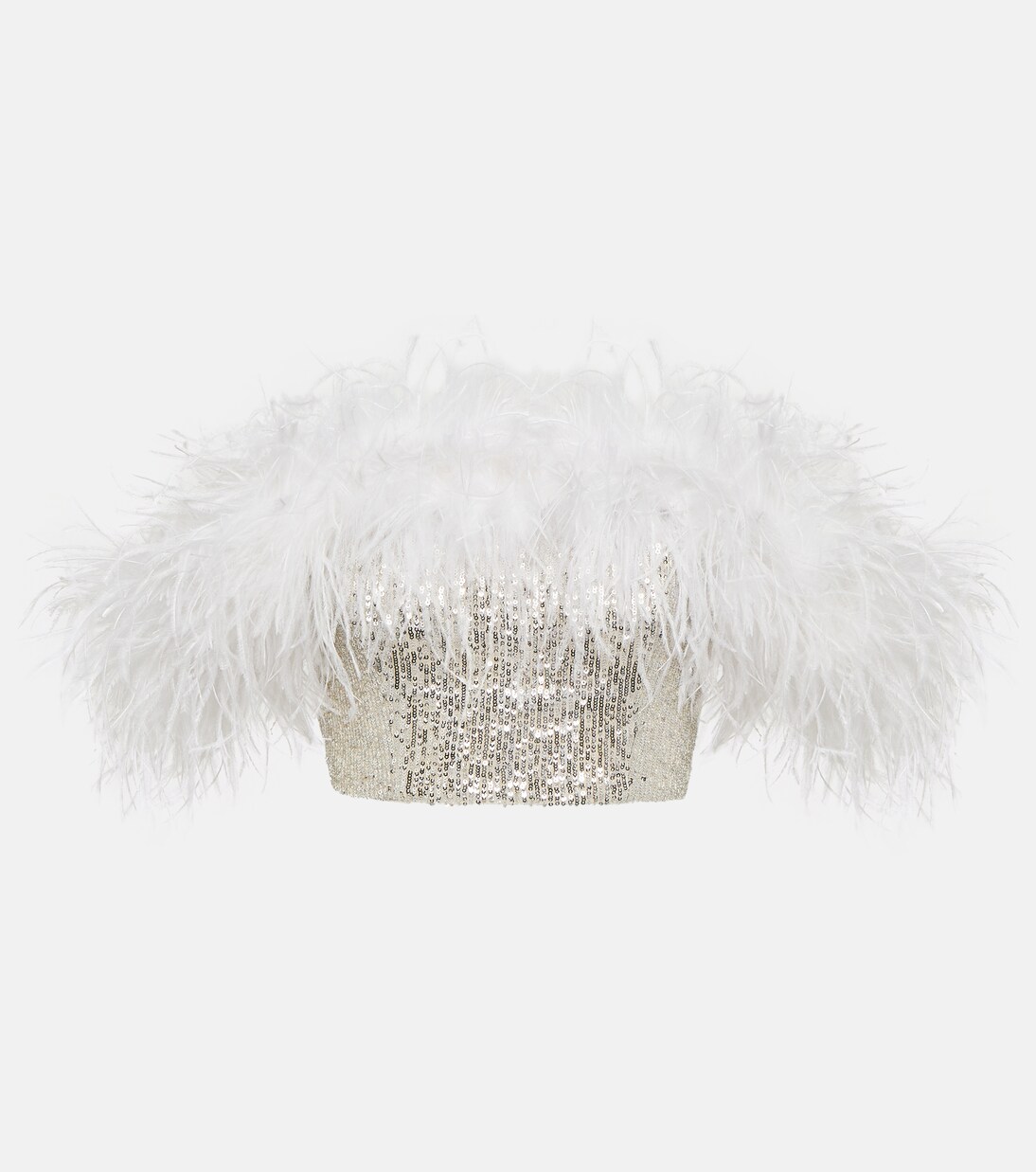 Cropped-Top mit Pailletten und Federn | Self-Portrait