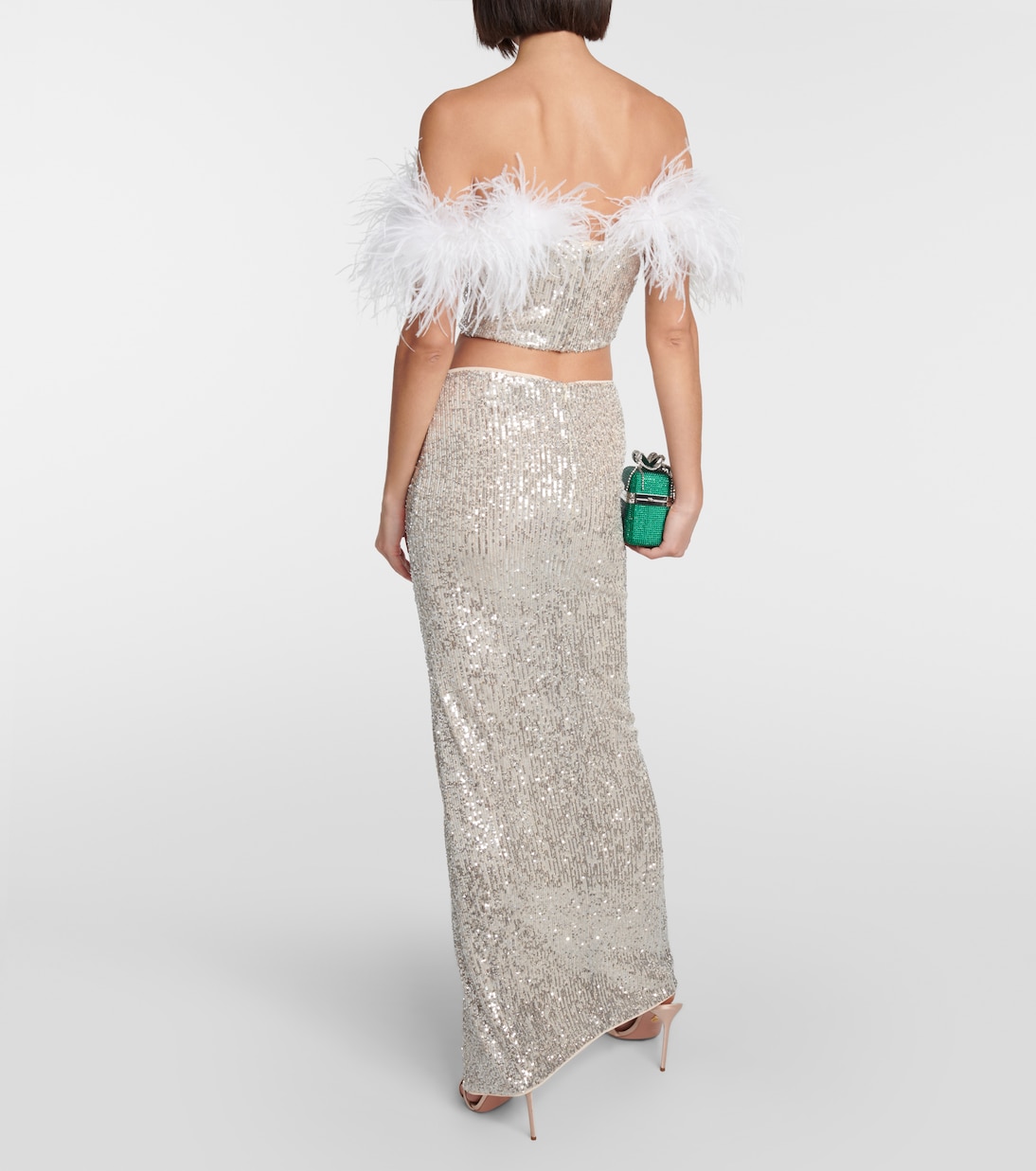 Cropped-Top mit Pailletten und Federn | Self-Portrait