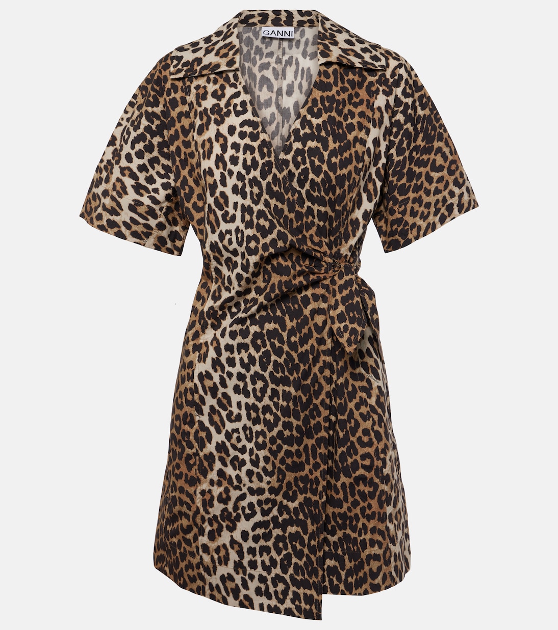 Leopard-print cotton wrap dress | Ganni