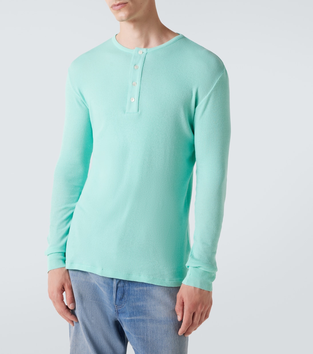 Ribbed-knit cotton Henley shirt | Auralee