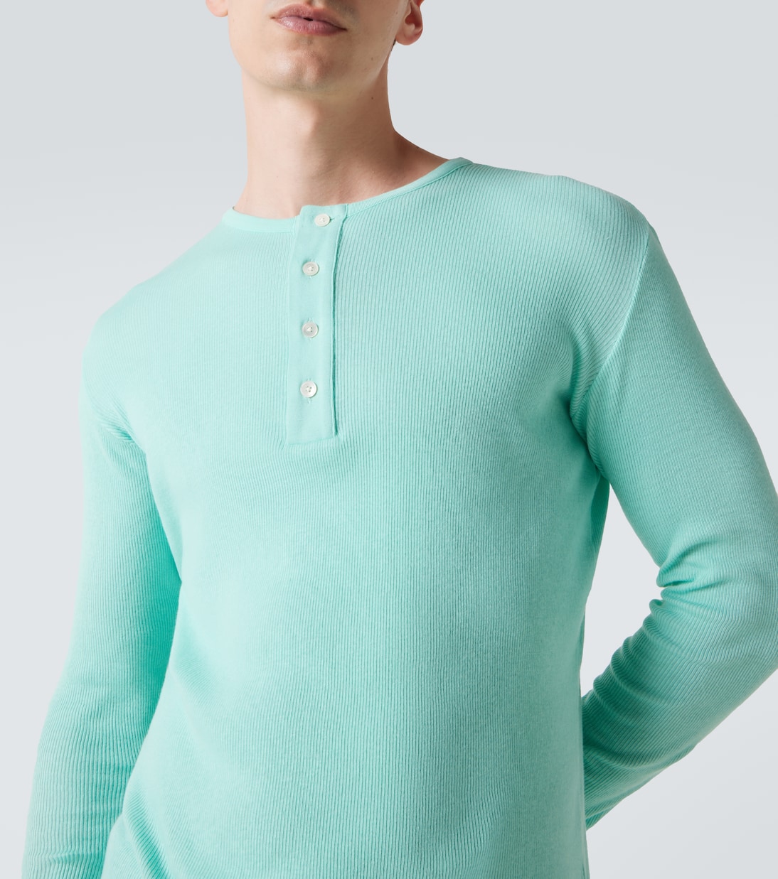 Ribbed-knit cotton Henley shirt | Auralee