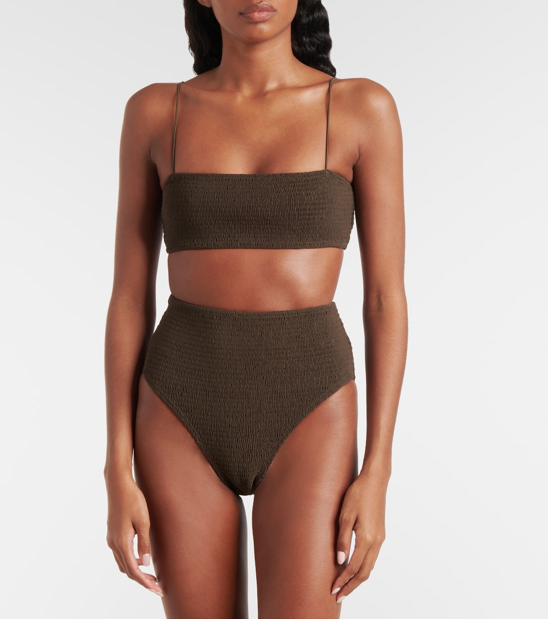 Shirred jersey bikini top | Toteme