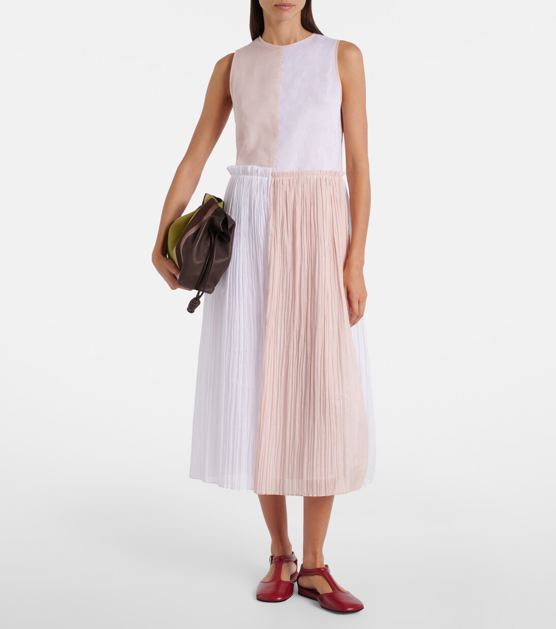 Pleated cotton organza muslin midi dress | Jil Sander
